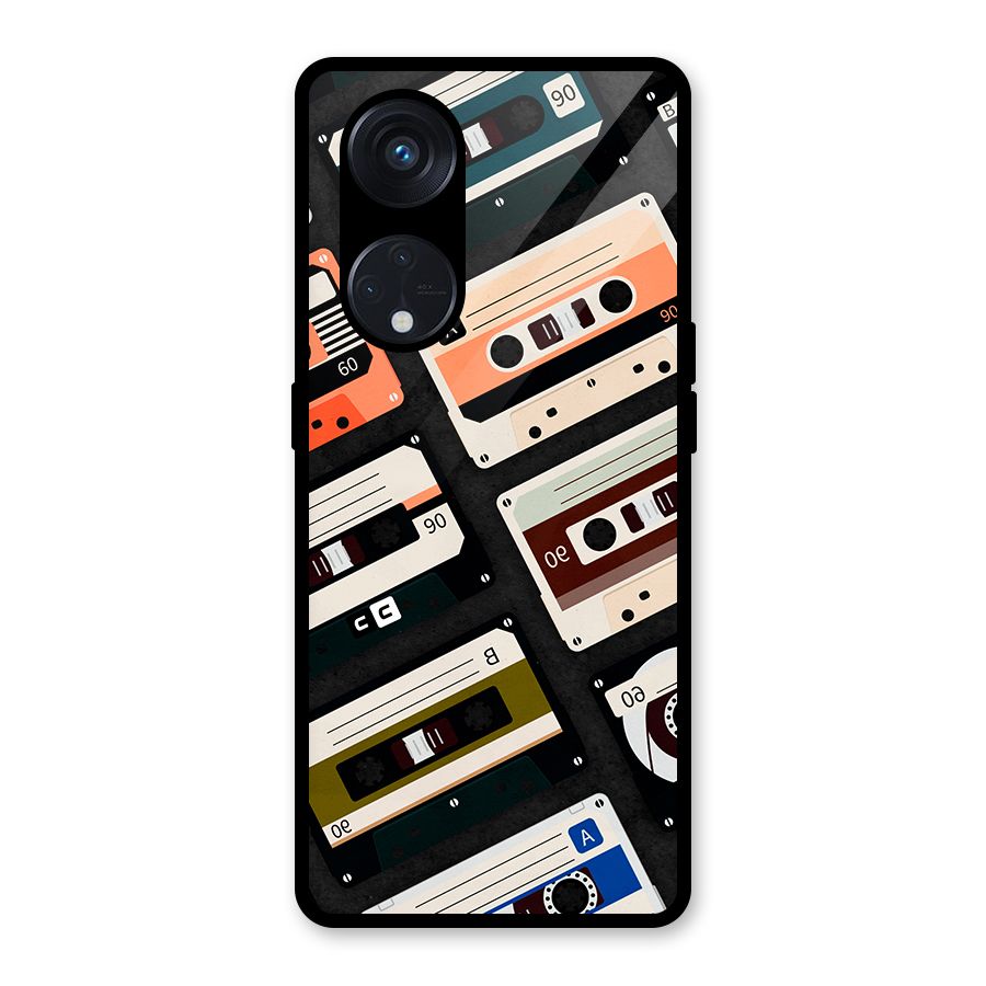 Vintage Retro Cassettes Glass Back Case for Reno8 T 5G