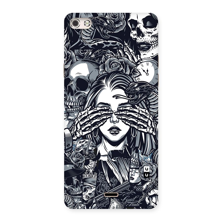 Vintage Skulls and Girl Style Back Case for Micromax Canvas Silver 5