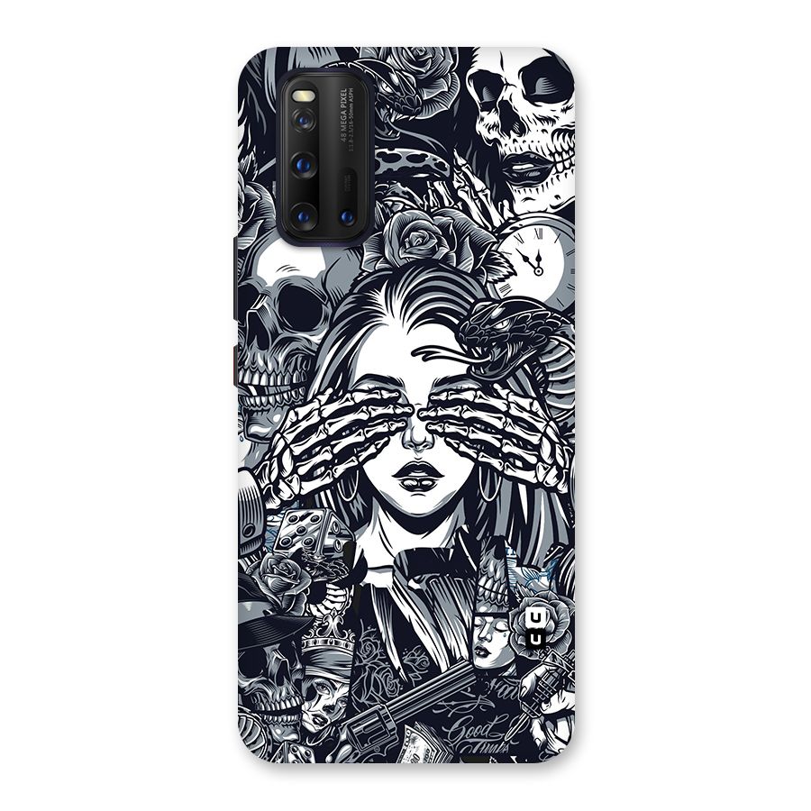 Vintage Skulls and Girl Style Glass Back Case for Vivo iQOO 3