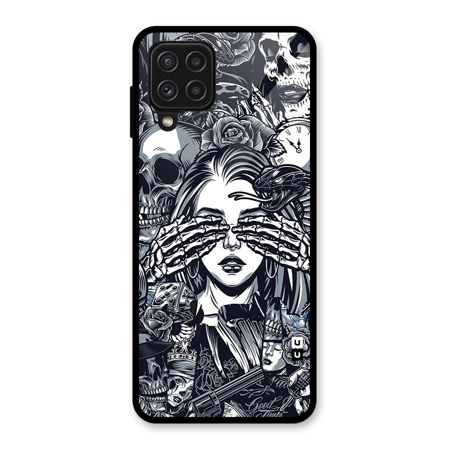 Vintage Skulls and Girl Style Glass Back Case for Galaxy A22 4G
