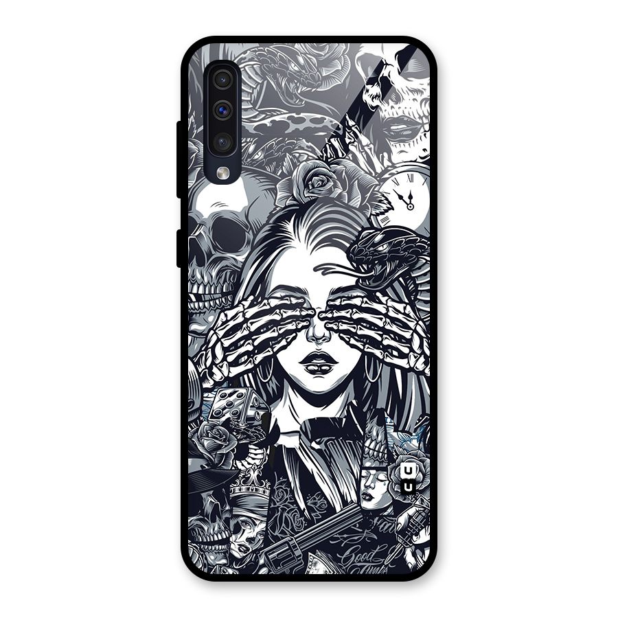 Vintage Skulls and Girl Style Glass Back Case for Galaxy A30s