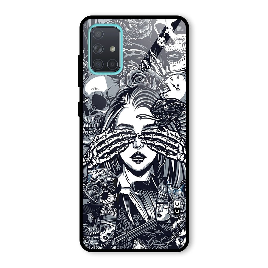 Vintage Skulls and Girl Style Glass Back Case for Galaxy A71