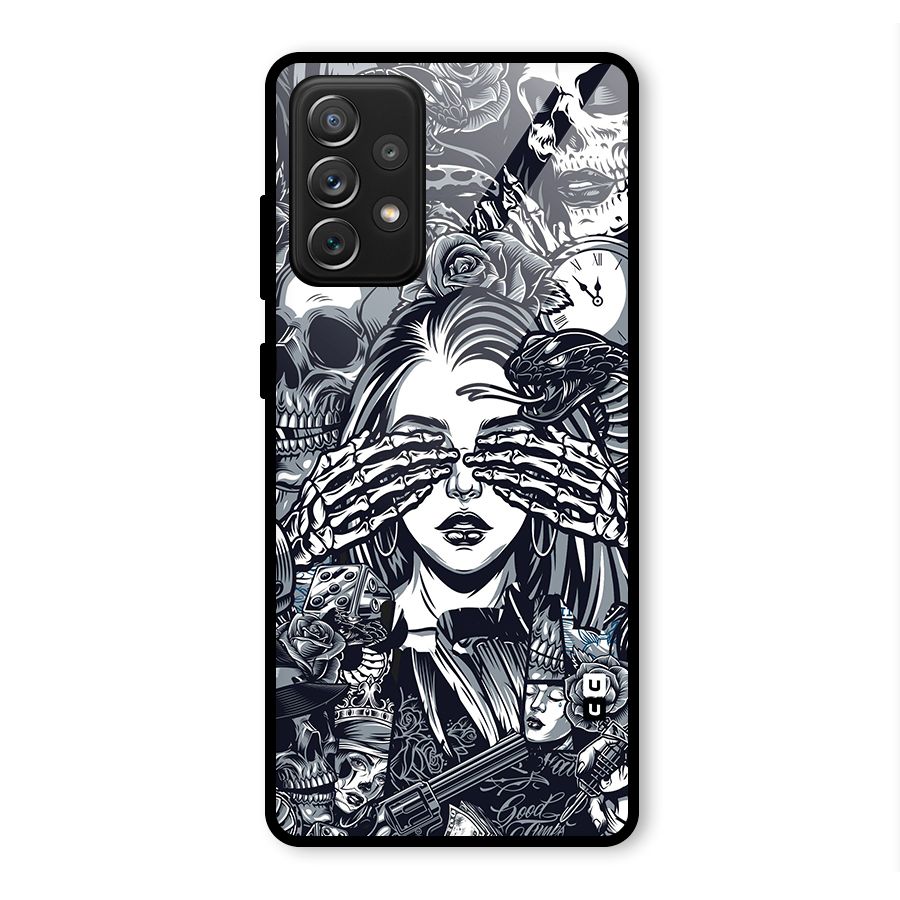 Vintage Skulls and Girl Style Glass Back Case for Galaxy A72