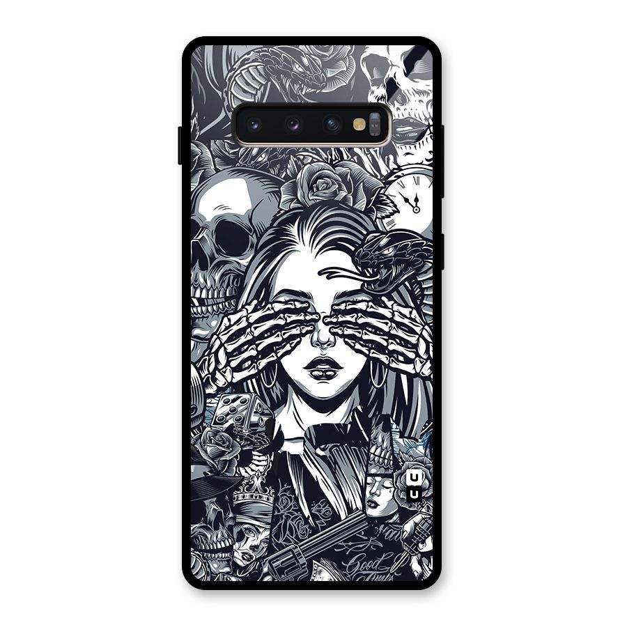 Vintage Skulls and Girl Style Glass Back Case for Galaxy S10 Plus