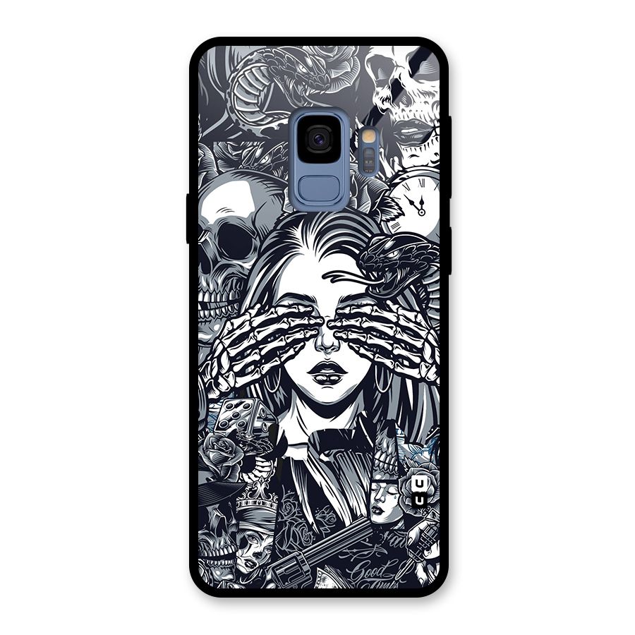 Vintage Skulls and Girl Style Glass Back Case for Galaxy S9