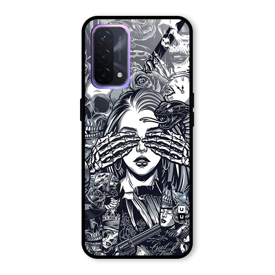 Vintage Skulls and Girl Style Glass Back Case for Oppo A74 5G