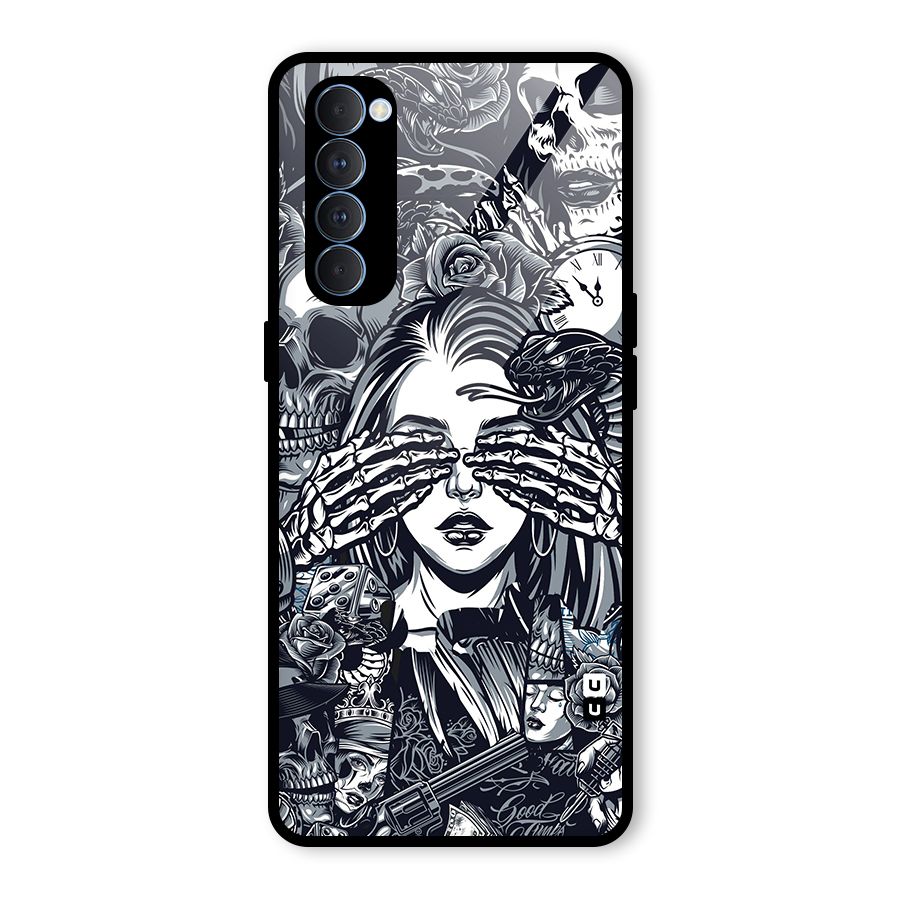 Vintage Skulls and Girl Style Glass Back Case for Oppo Reno4 Pro