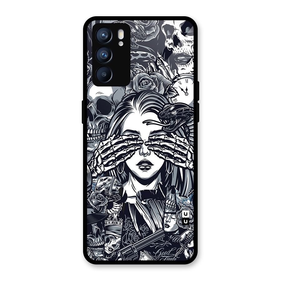 Vintage Skulls and Girl Style Glass Back Case for Oppo Reno6 5G