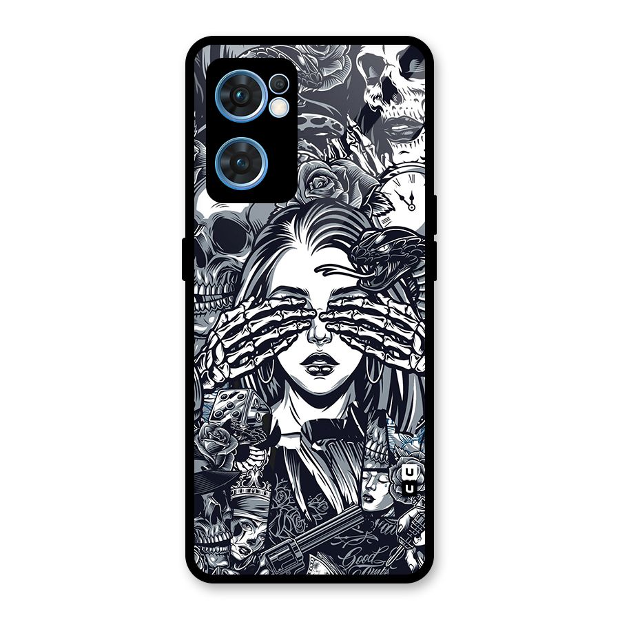 Vintage Skulls and Girl Style Glass Back Case for Oppo Reno7 5G