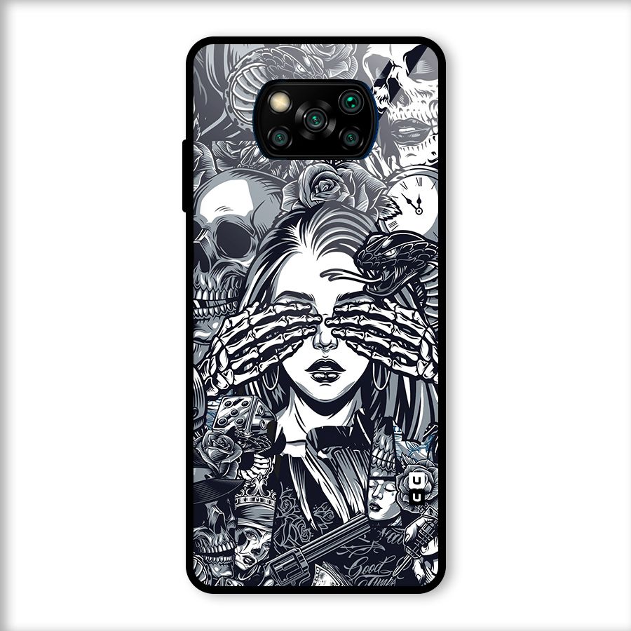 Vintage Skulls and Girl Style Glass Back Case for Poco X3