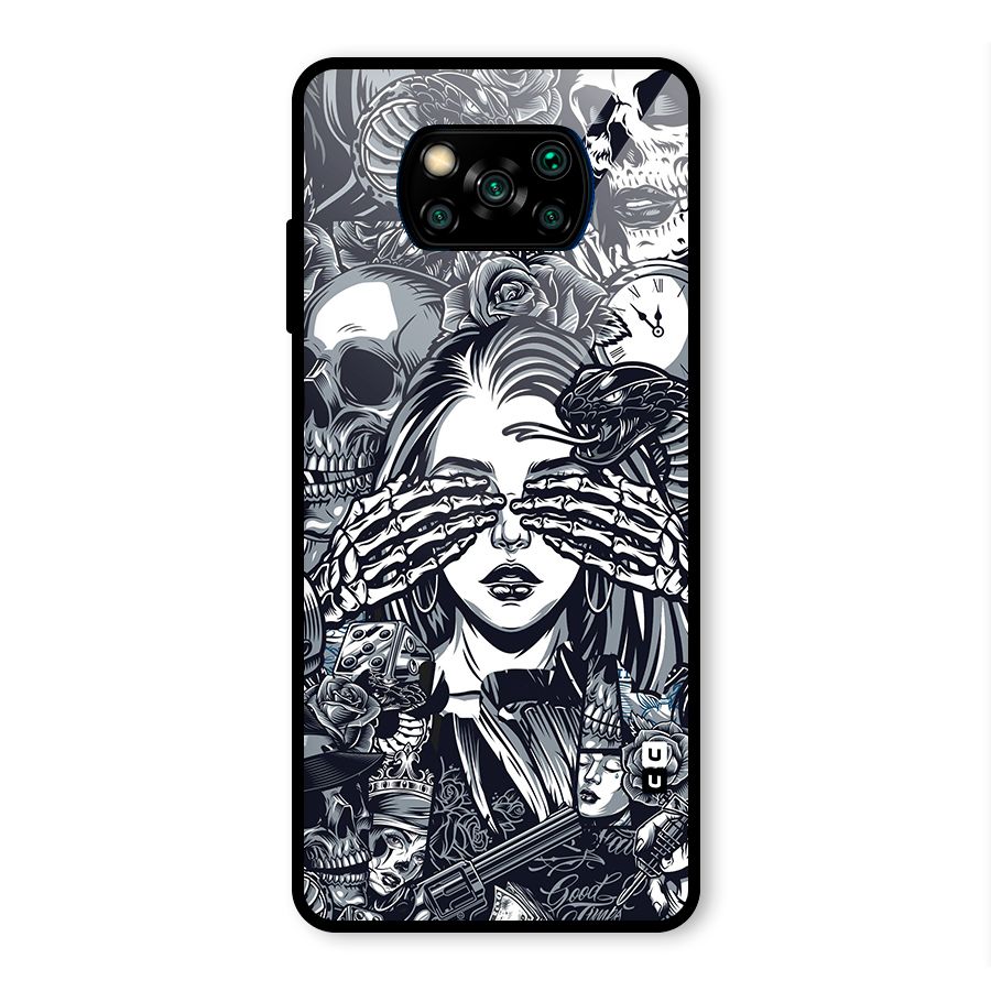 Vintage Skulls and Girl Style Glass Back Case for Poco X3 Pro