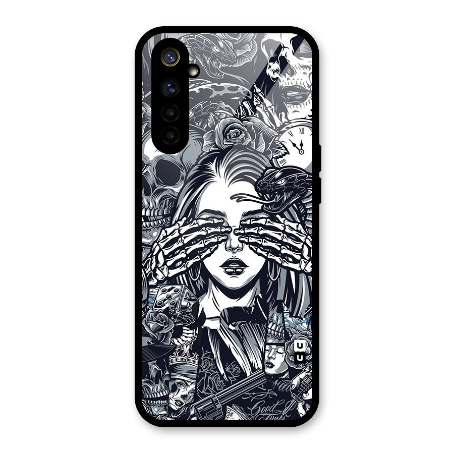 Vintage Skulls and Girl Style Glass Back Case for Realme 6