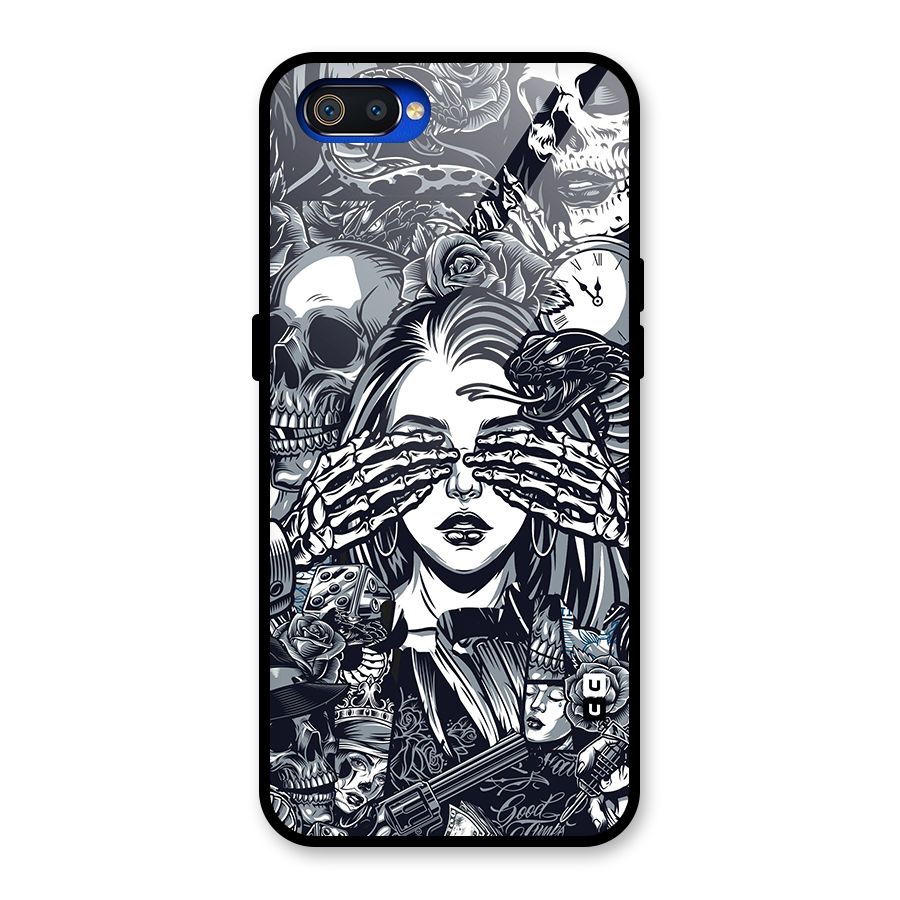 Vintage Skulls and Girl Style Glass Back Case for Realme C2