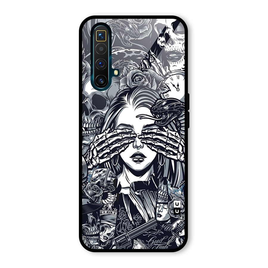 Vintage Skulls and Girl Style Glass Back Case for Realme X3