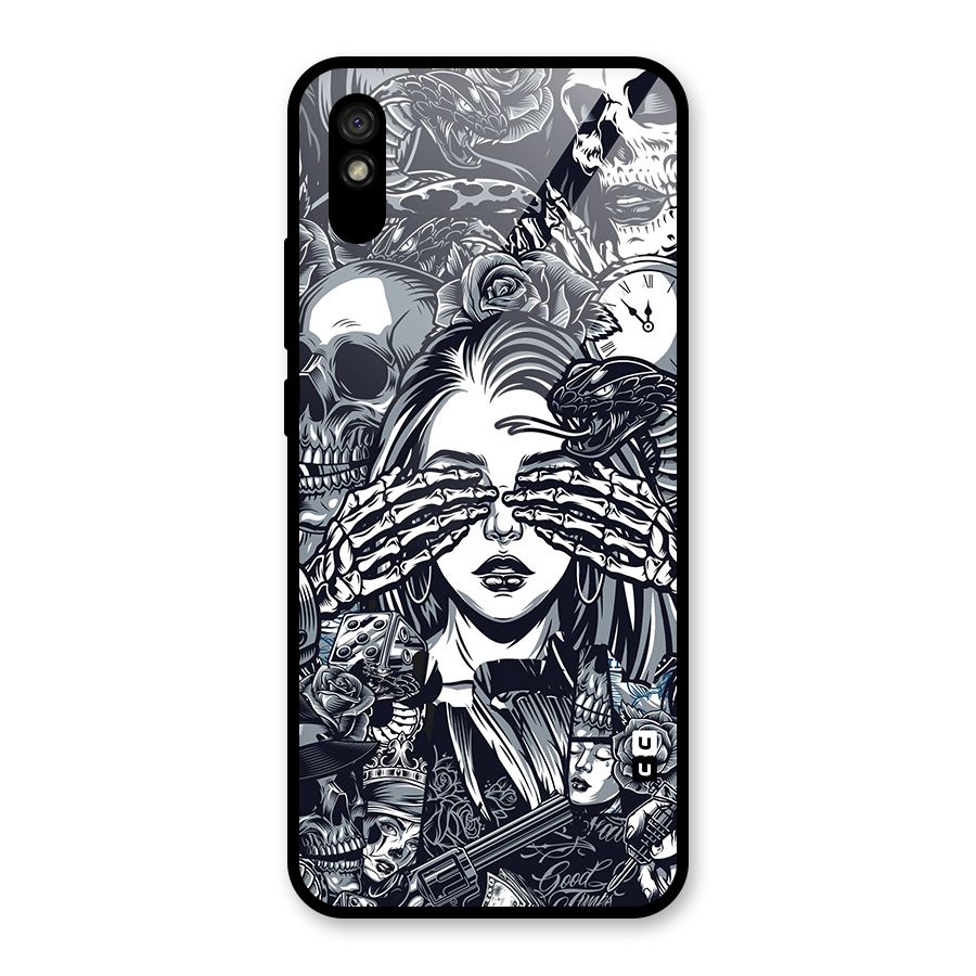 Vintage Skulls and Girl Style Glass Back Case for Redmi 9A