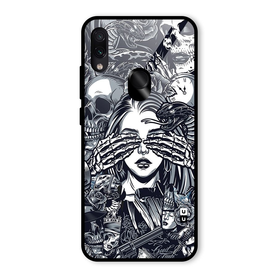 Vintage Skulls and Girl Style Glass Back Case for Redmi Note 7 Pro