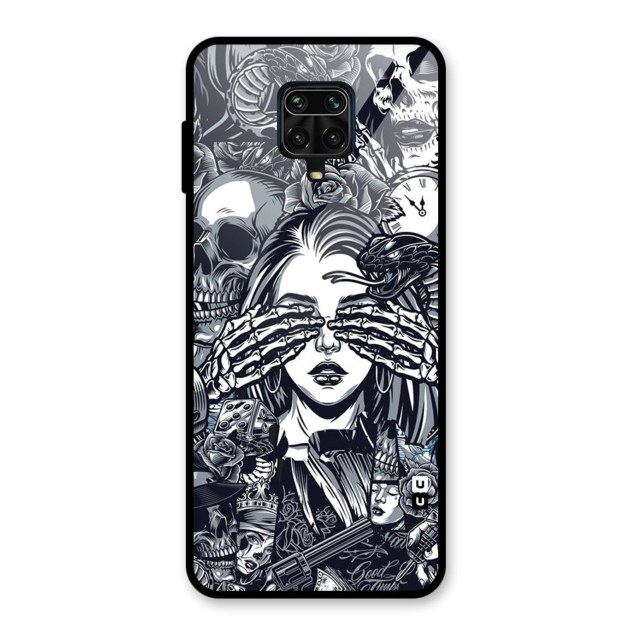 Vintage Skulls and Girl Style Glass Back Case for Redmi Note 9 Pro