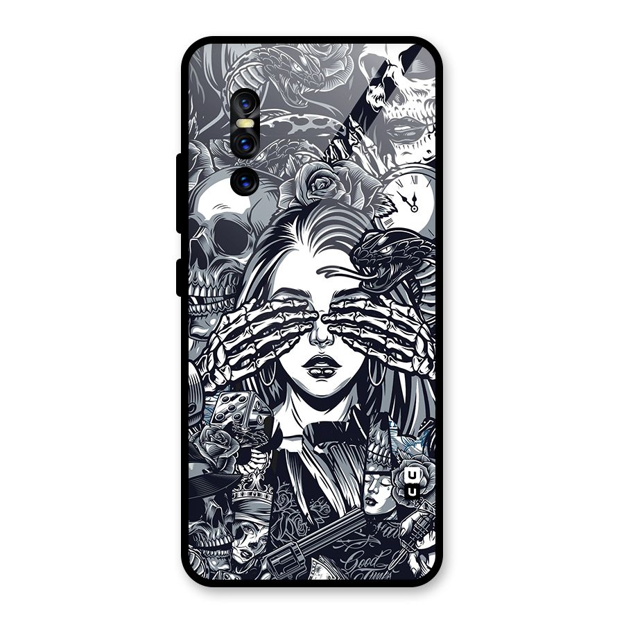 Vintage Skulls and Girl Style Glass Back Case for Vivo V15 Pro