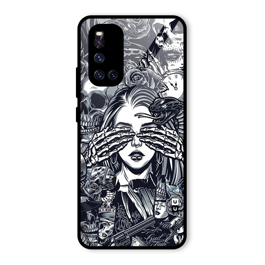 Vintage Skulls and Girl Style Glass Back Case for Vivo V19