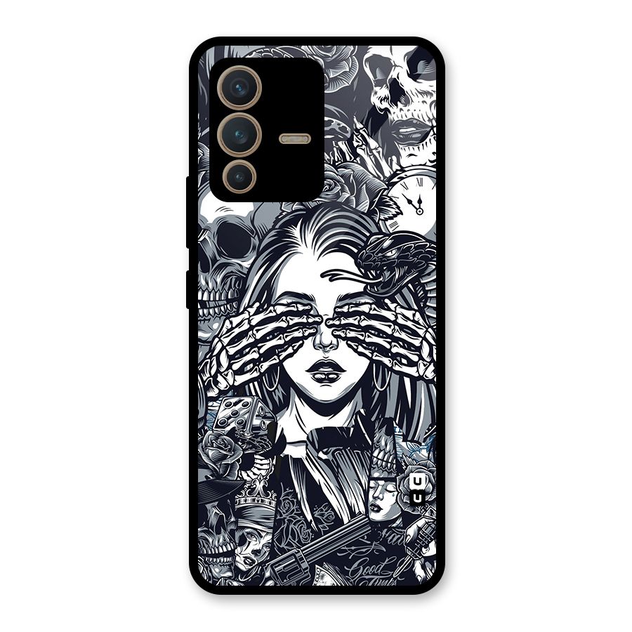 Vintage Skulls and Girl Style Glass Back Case for Vivo V23 5G