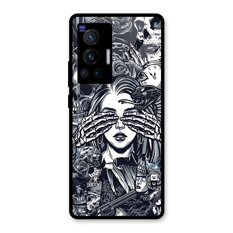 Vintage Skulls and Girl Style Glass Back Case for Vivo X70 Pro