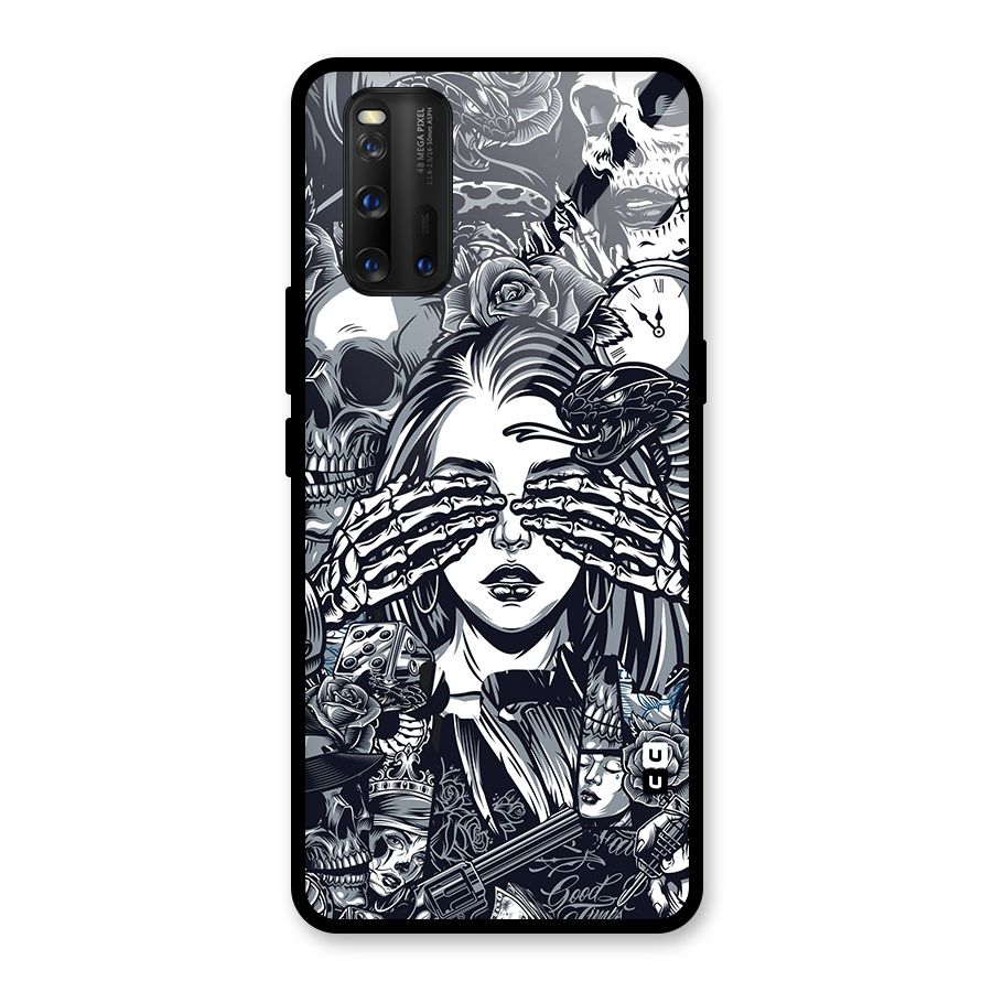 Vintage Skulls and Girl Style Glass Back Case for Vivo iQOO 3
