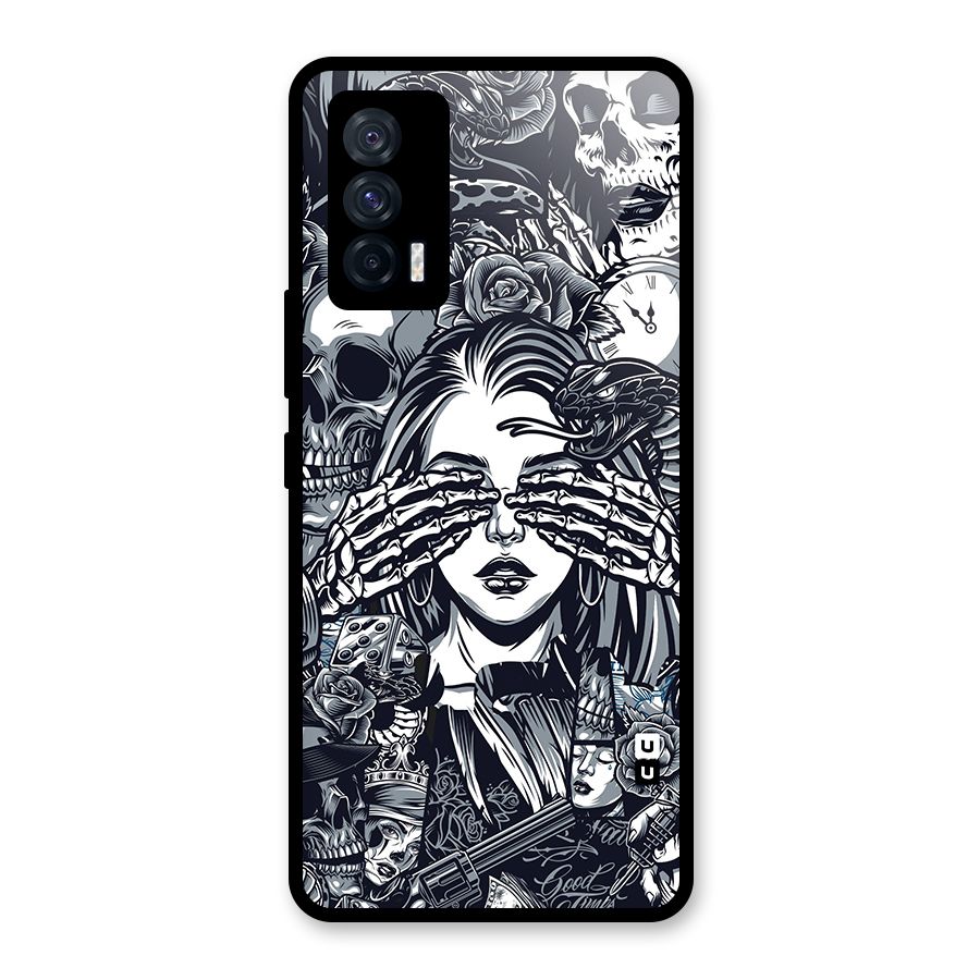 Vintage Skulls and Girl Style Glass Back Case for Vivo iQOO 7 5G