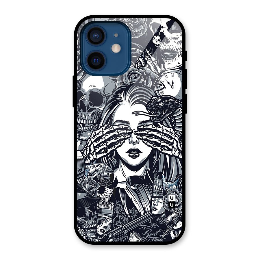 Vintage Skulls and Girl Style Glass Back Case for iPhone 12 Mini