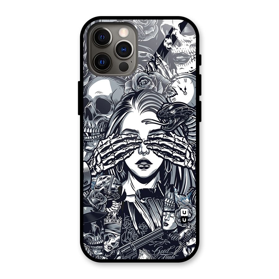 Vintage Skulls and Girl Style Glass Back Case for iPhone 12 Pro