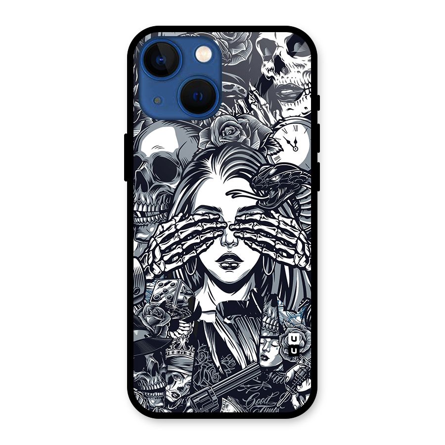 Vintage Skulls and Girl Style Glass Back Case for iPhone 13 Mini