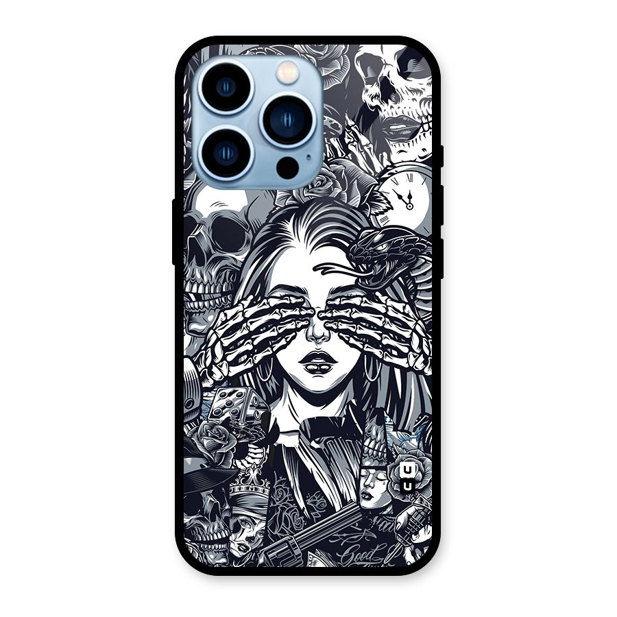 Vintage Skulls and Girl Style Glass Back Case for iPhone 13 Pro