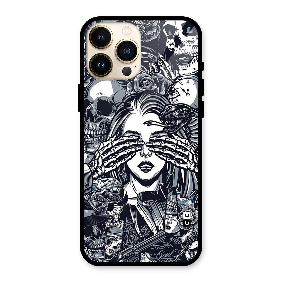 Vintage Skulls and Girl Style Glass Back Case for iPhone 13 Pro Max