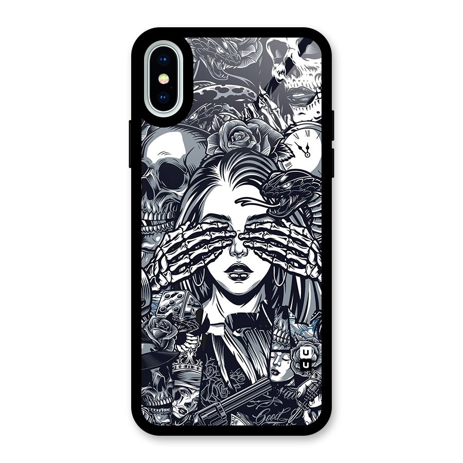 Vintage Skulls and Girl Style Glass Back Case for iPhone X