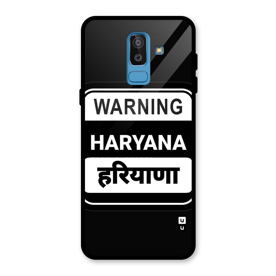 Warning Haryana Glass Back Case for Galaxy J8