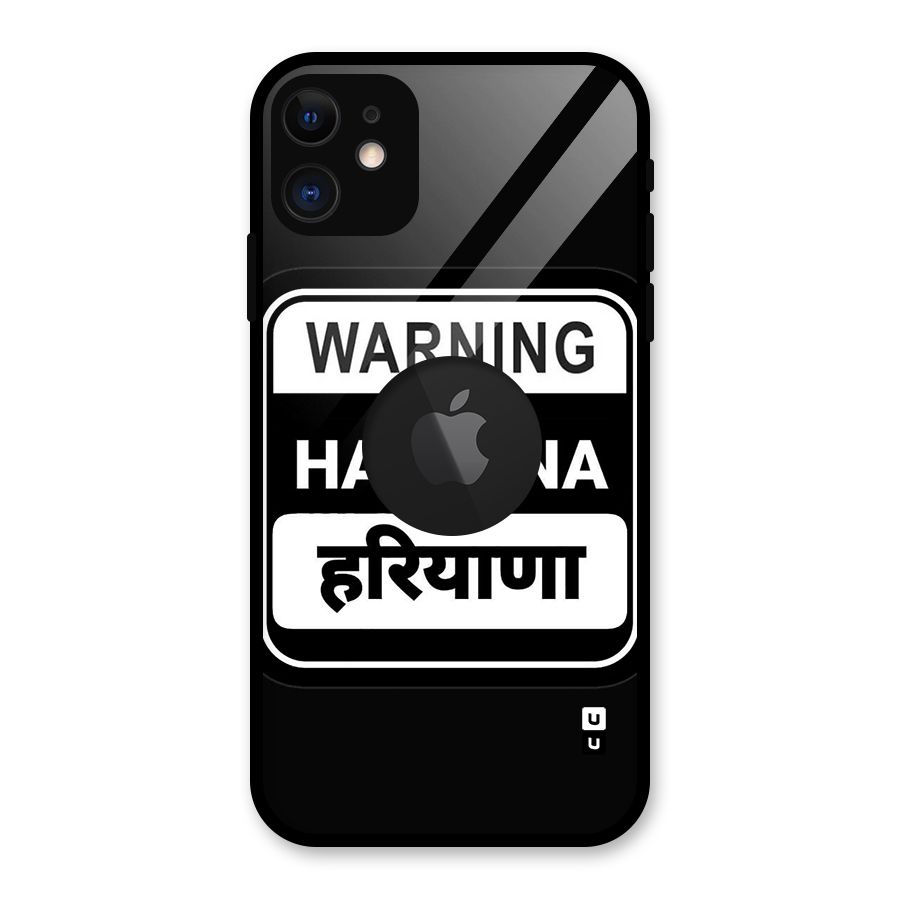 Warning Haryana Glass Back Case for iPhone 11 Logo Cut