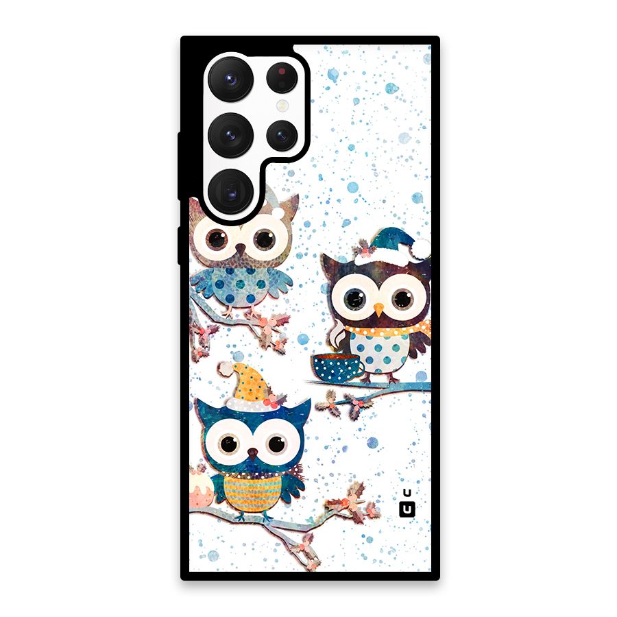 Winter Owls Glass Back Case for Galaxy S22 Ultra 5G
