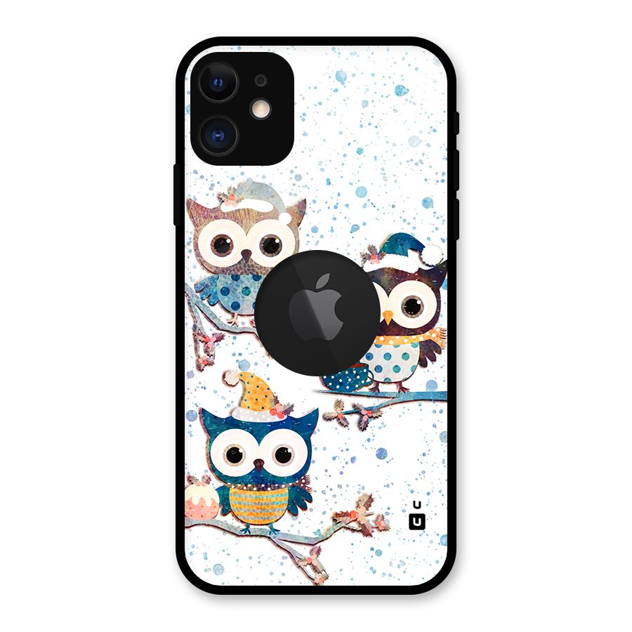 Winter Owls Glass Back Case for iPhone 11 Logo Cut