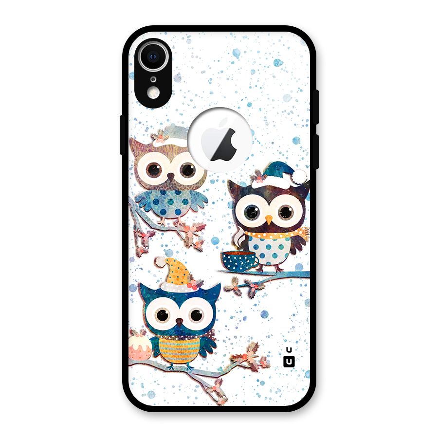 Winter Owls Glass Back Case for iPhone XR Logo Cut