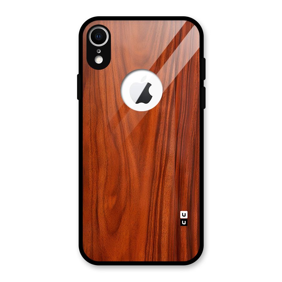 Wooden Texture Printed Glass Back Case for iPhone XR Logo Cut