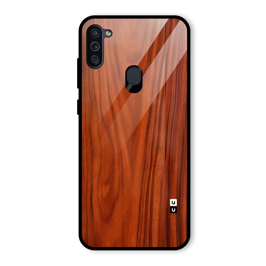Wooden Texture Printed Glass Back Case for Galaxy M11