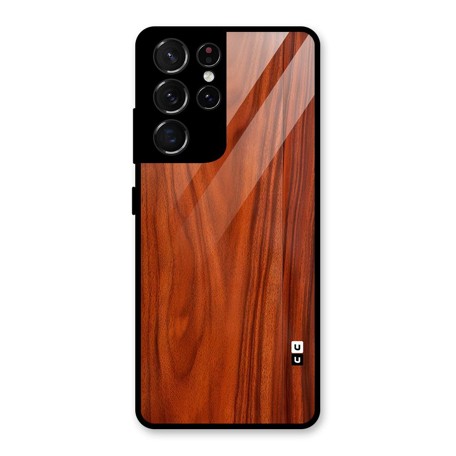 Wooden Texture Printed Glass Back Case for Galaxy S21 Ultra 5G