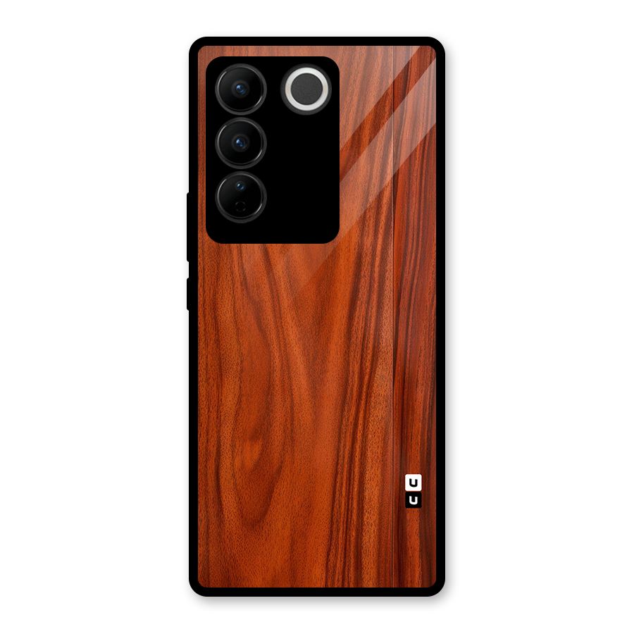 Wooden Texture Printed Glass Back Case for Vivo V27 Pro