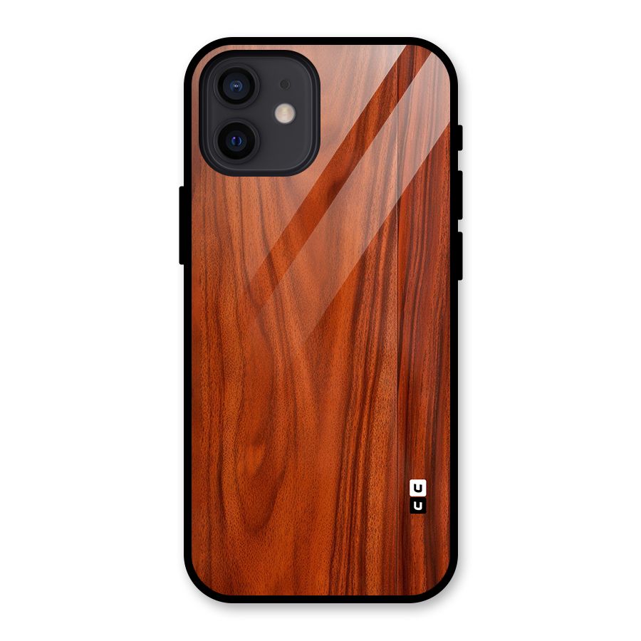 Wooden Texture Printed Glass Back Case for iPhone 12