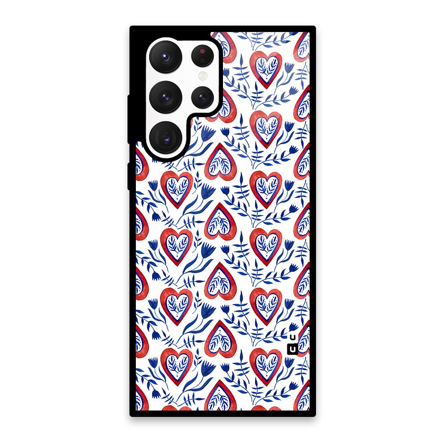 Wrapping Hearts Pattern Glass Back Case for Galaxy S22 Ultra 5G