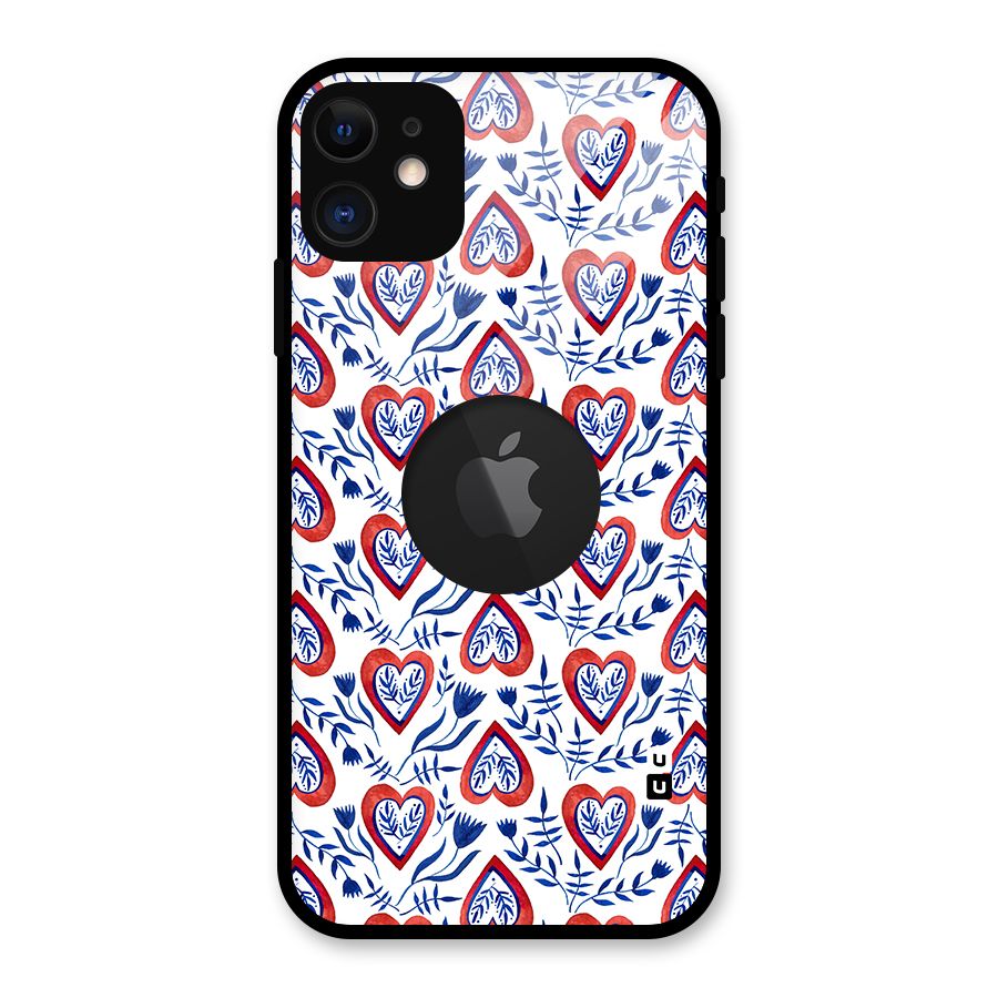 Wrapping Hearts Pattern Glass Back Case for iPhone 11 Logo Cut