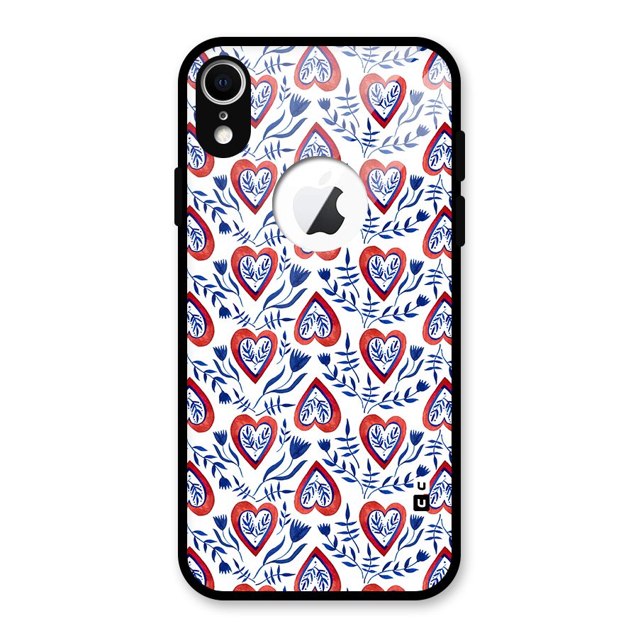 Wrapping Hearts Pattern Glass Back Case for iPhone XR Logo Cut