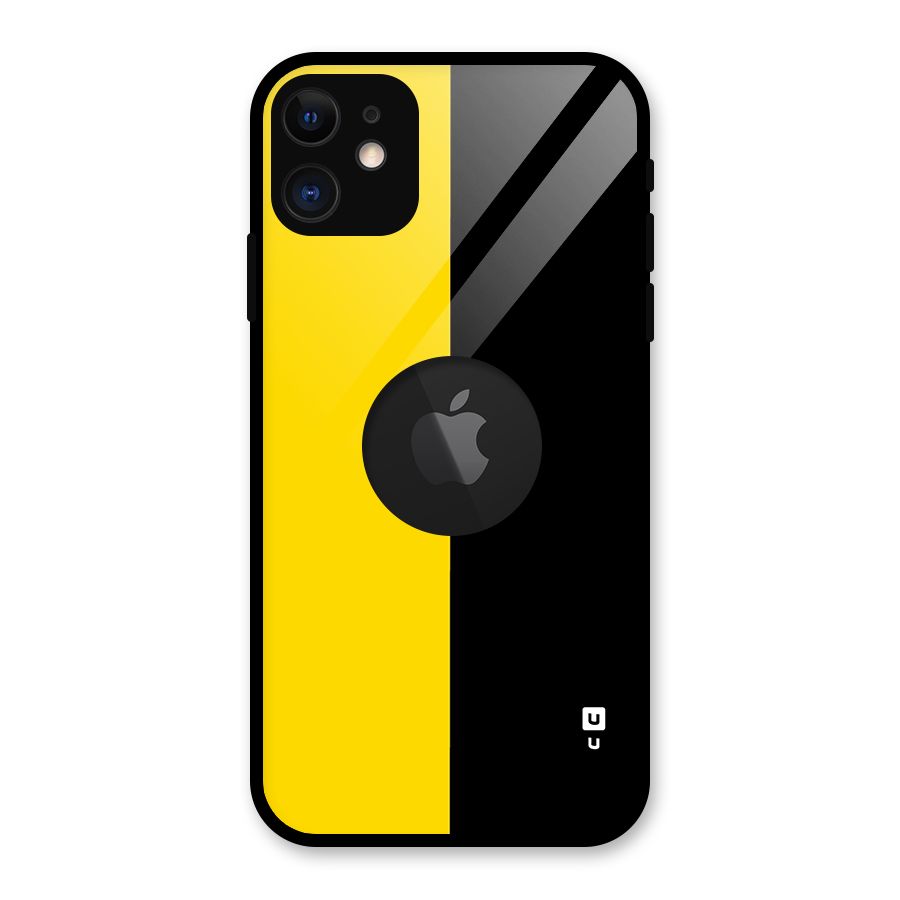 Yellow Black Super Minimalistic Glass Back Case for iPhone 11 Logo Cut
