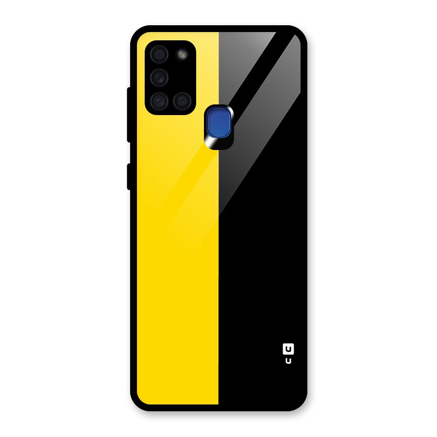 Yellow Black Super Minimalistic Glass Back Case for Galaxy A21s