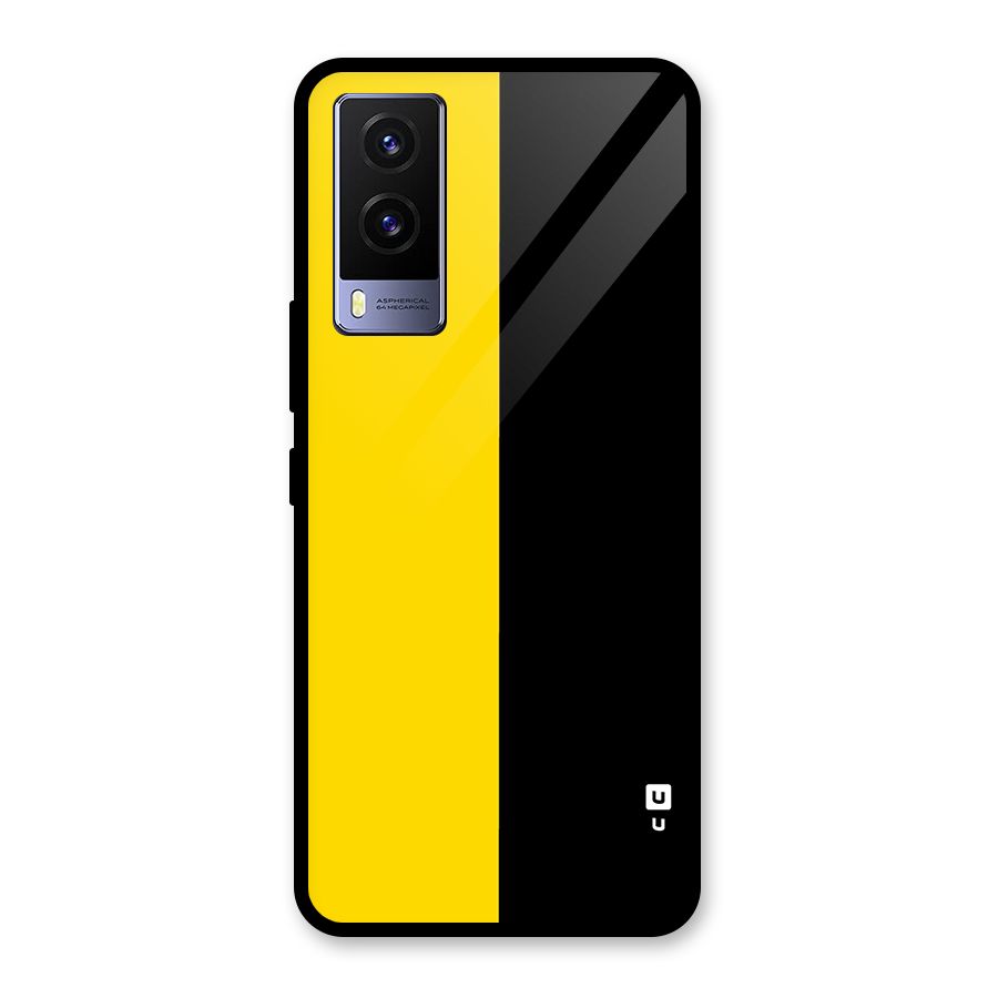 Yellow Black Super Minimalistic Glass Back Case for Vivo V21e 5G