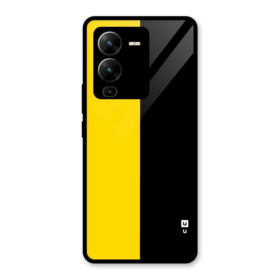 Yellow Black Super Minimalistic Glass Back Case for Vivo V25 Pro